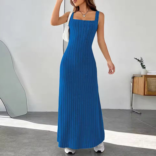 Women's Elegant knitted long dresses Casual Sundress Beach Dress ball gown Square Neck Tank Dresses vestidos verano moda 2024